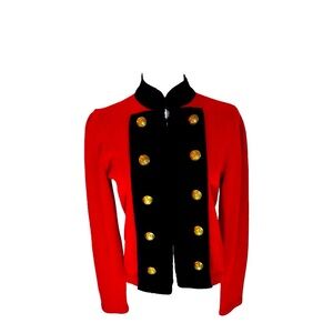 Lauren Ralph Lauren VTGE Med Petite red‎ ,black velvet gold  military cardigan